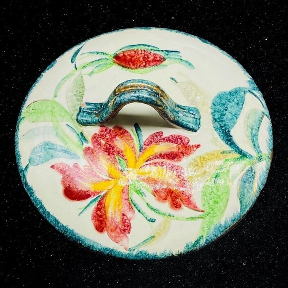 Vintage Italian Art Pottery Floral Covered Casserole Dish Numbered 4.5”T 6”W - Picture 7 of 10